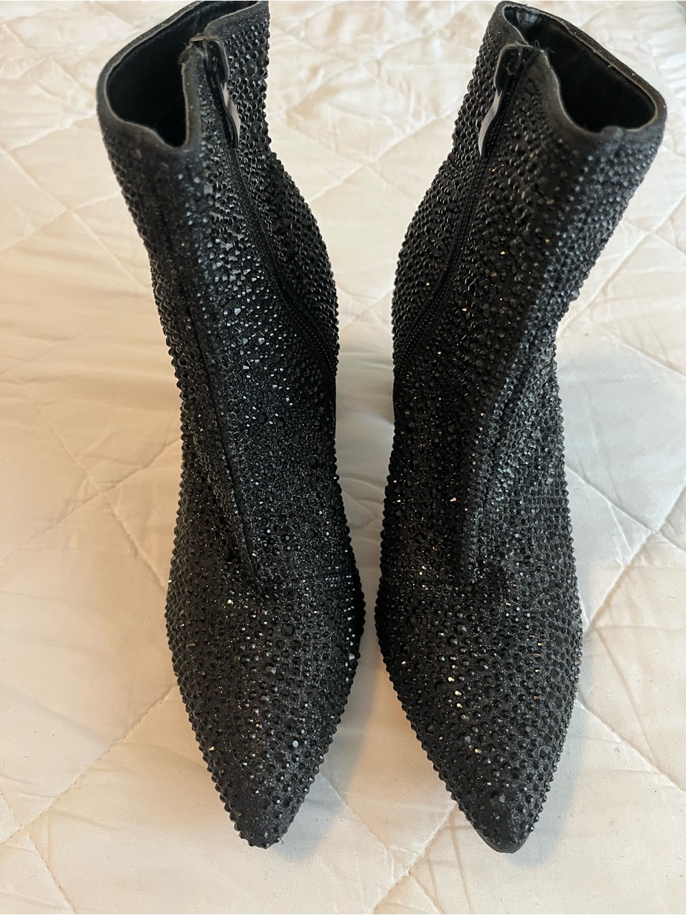 Black Crystal Embellished Pointed Toe Women's Ankle Boots size 7